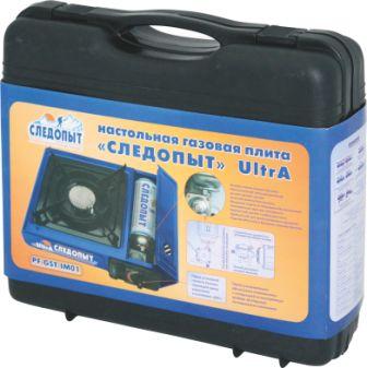 Плита газовая портативная СЛЕДОПЫТ UltrA керамическая конфорка, цанговый баллон, с переходником