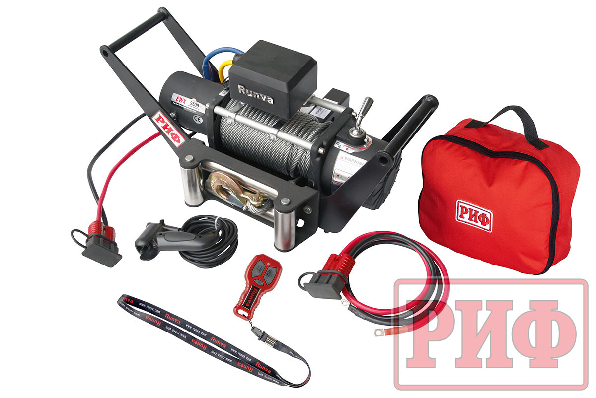 Лебёдка переносная РИФ 9500 c площадкой в квадрат для фаркопа и проводами (в сборе) Лебёдка переносная РИФ 9500 c площадкой в квадрат для фаркопа и проводами (в сборе)