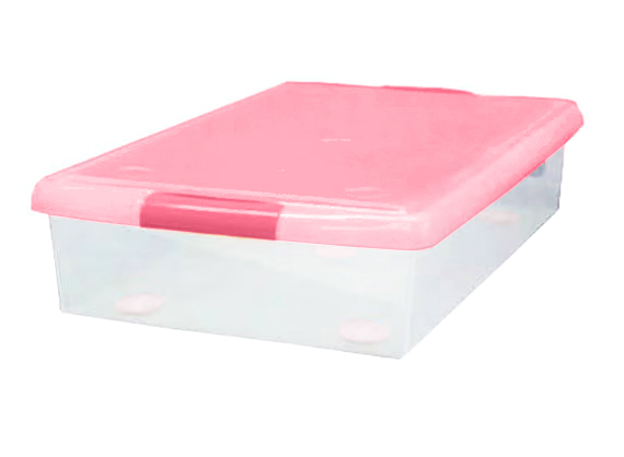 Короб для хранения IRIS THIN BOX 85л, прозрачный-розовый