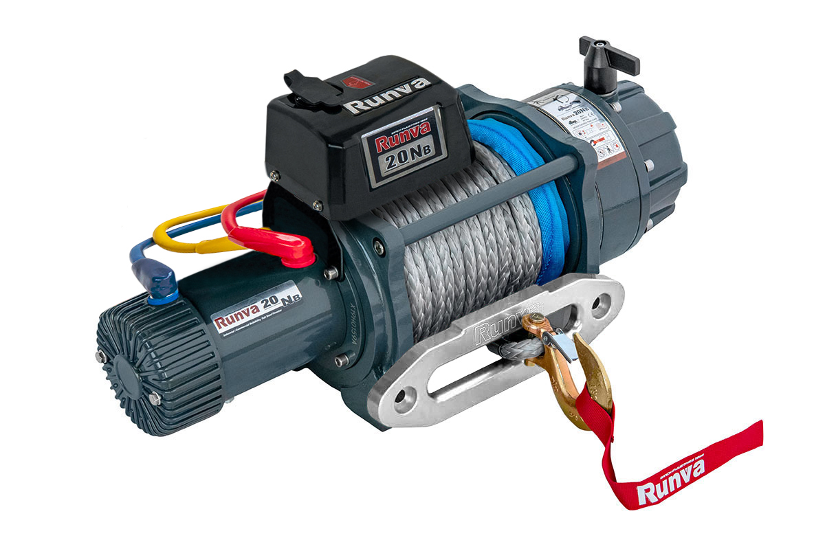 Лебёдка электрическая 12V Runva 20000 lbs влагозащищенная, синтетический трос