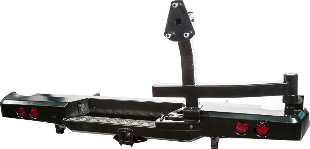 Бампер РИФ силовой задний VW Amarok с квадратом под фаркоп, калиткой, фонарями, подсветкой номера