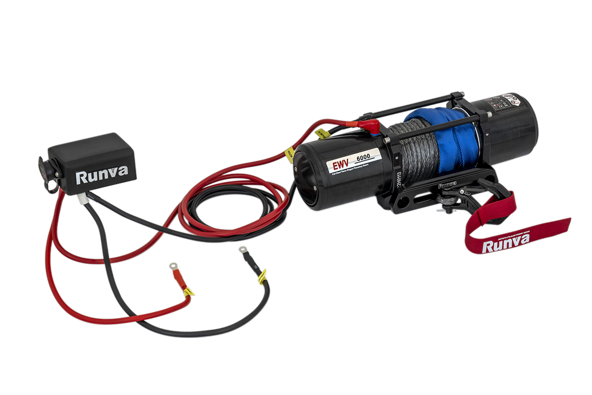 Лебёдка электрическая 12V Runva 6000 lbs 2722 кг (синтетический трос)