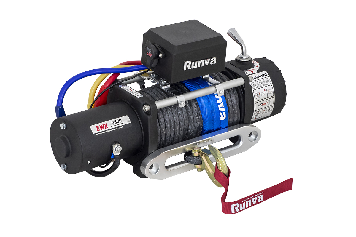 Лебёдка электрическая 12V Runva 9500 lbs 4350 кг (синтетический трос)