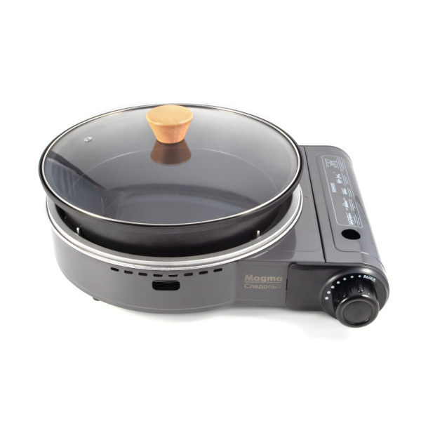 Плита газовая портативная СЛЕДОПЫТ "Magma" со сковородой и крышкой, диаметр 26 см