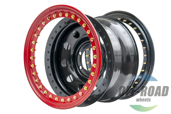 Диск усиленный стальной черный 6x139,7 8xR16 d110 ET-19 с двойным бедлоком (красный)