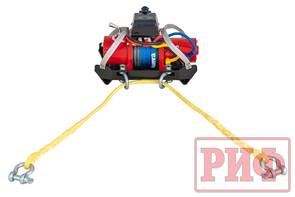 Лебёдка переносная РИФ 9.5XSR c облегчённой площадкой и проводами в сборе, короткий барабан, синтетический трос