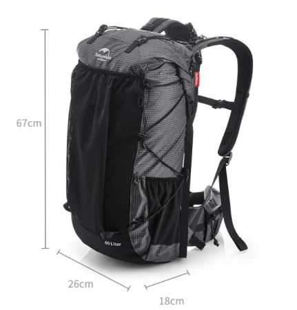 Рюкзак туристический Naturehike 60+5 л, черный