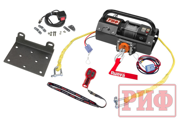 Лебёдка переносная РИФ 3500A c малой площадкой и проводами (в сборе) стальной трос
