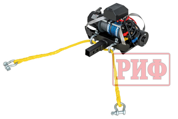Лебёдка переносная РИФ 9000S c квадратом для фаркопа, синт. трос (облегченная)