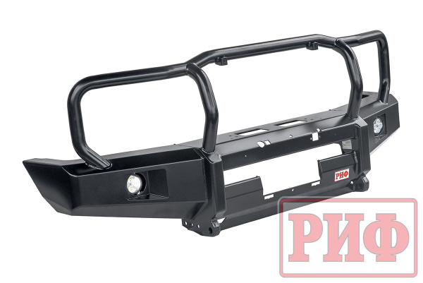 Бампер РИФ силовой передний Toyota Land Cruiser 76/78/79 2007-2024 c доп. фарами и защитной дугой, под штатную лебедку и расширители арок