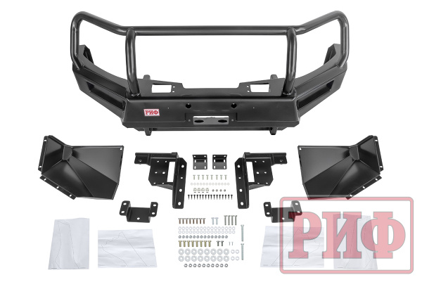 Бампер РИФ силовой передний Mitsubishi Pajero Sport 2015-2020 под доп. фары, с защитной дугой