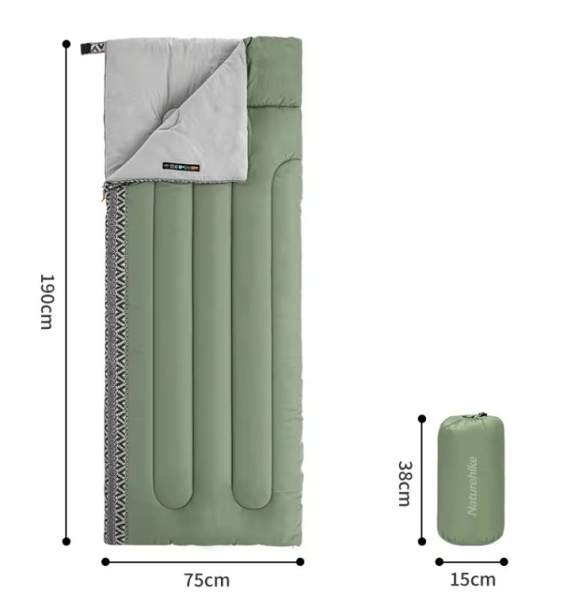 2 Мешок спальный Naturehike L150, 190х75см, (ТК: +13C), (левый), зеленый