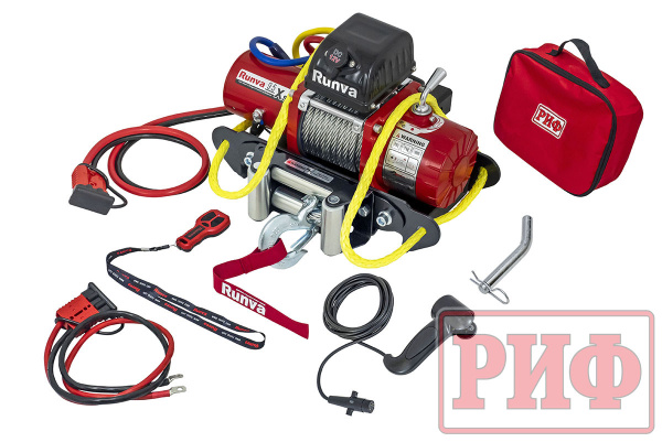 Лебёдка переносная РИФ 9.5XS c квадратом для фаркопа, корот. барабан, стал. трос (облегченная)