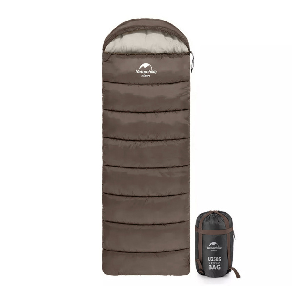 1.Мешок спальный Naturehike U350S, (190х30)х75 см, (правый) (ТК: -3°C)  (коричневый)