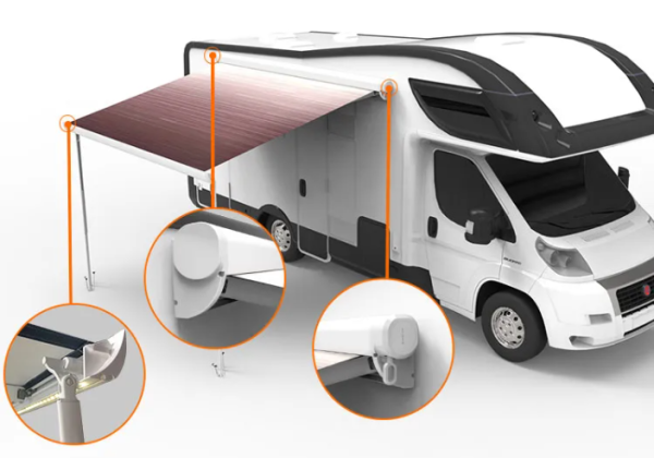 2 Маркиза автомобильная РИФ 4,5х2,5 м кассетная, привод механический, электромотор, корпус черный