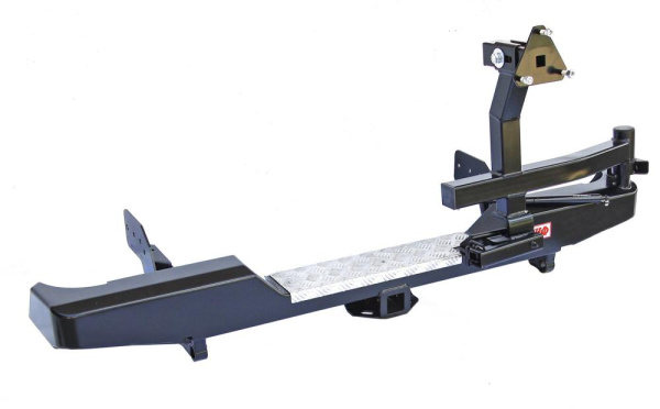 Бампер РИФ силовой задний Mitsubishi L200 2005-2015 (кузов 1350 мм) с квадратом под фаркоп, калиткой, подсветкой номера