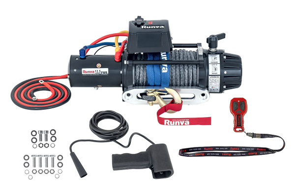 Лебёдка электрическая 12V Runva 12500 lbs 5720 кг (влагозащищенная) синтетический трос