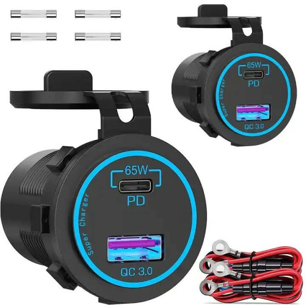 Розетка USB  QC 3.0, PD3 65Вт с выключателем