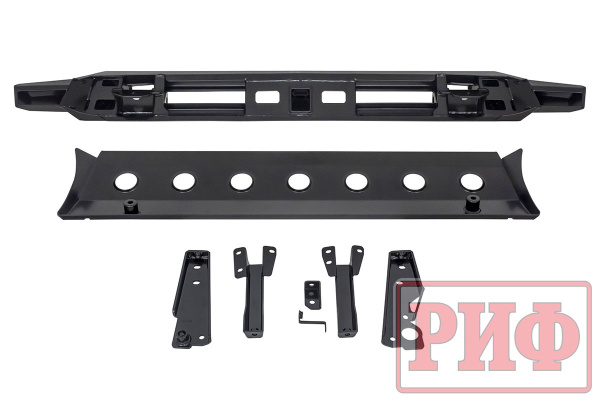 Бампер РИФ силовой передний Renault Duster 2021+ с квадратом под фаркоп и защитой радиатора