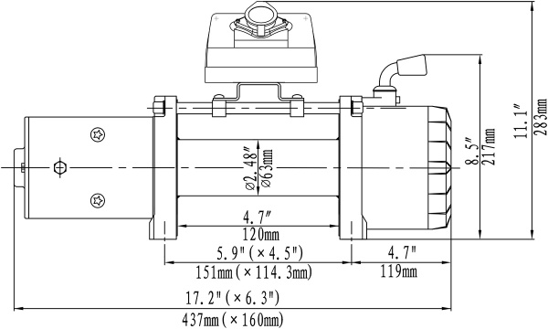 Лебёдка электрическая 12V Runva 9500 lbs 4350 кг короткий барабан (стальной трос)