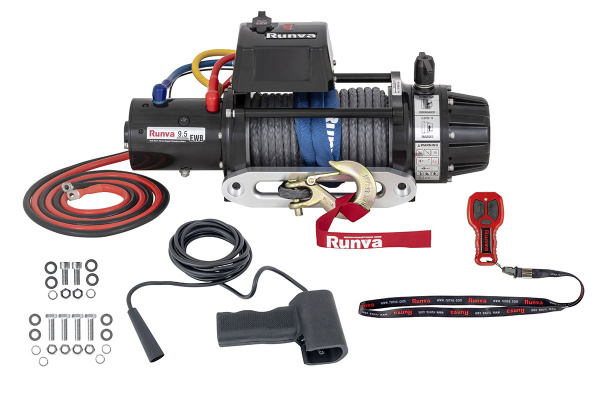 Лебёдка электрическая 12V Runva 9500 lbs 4350 кг влагозащищенная, синтетический трос