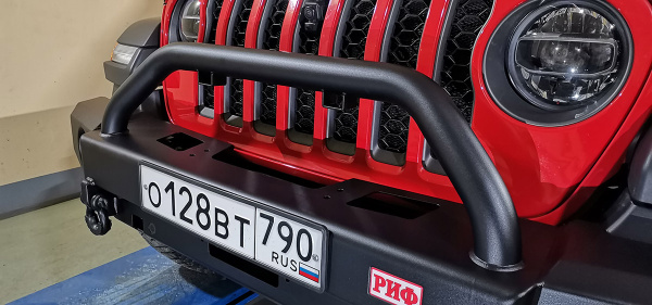Бампер РИФ силовой передний Jeep Wrangler JL 2018+ под штат. фары, с цент. защ. дуг., низ. пер.крыл.