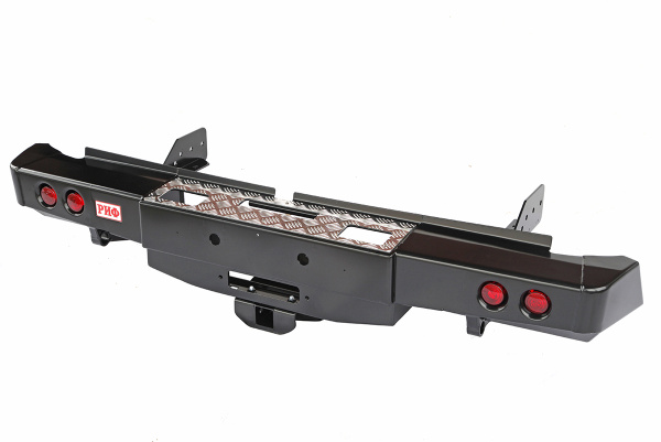 Бампер РИФ силовой задний Mitsubishi L200 2015-2019 с площадкой под лебёдку, квадратом под фаркоп и фонарями