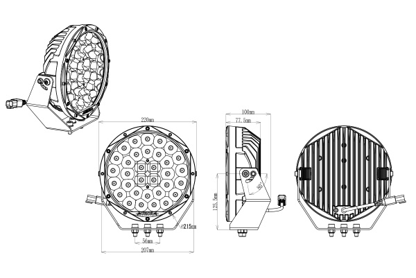 Фары комбинированного света AURORA 229 мм 198W LED