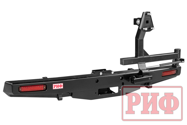 Бампер РИФ силовой задний УАЗ Буханка с площадкой под лебёдку, калиткой и фонарями, лифт 65 мм