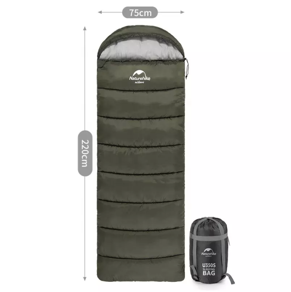 Мешок спальный Naturehike U350S, (190х30)х75 см, (правый) (ТК: -3C), темно-зеленый