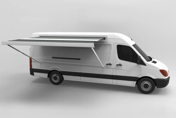 Маркиза автомобильная РИФ 4,5х2,5 м кассетная, привод механический, электромотор, корпус белый