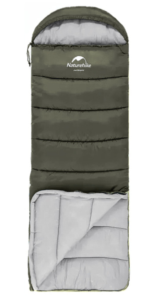 1.Мешок спальный Naturehike U250, (190х30)х75 см, (левый) (ТК: +6°C), темно-зеленый