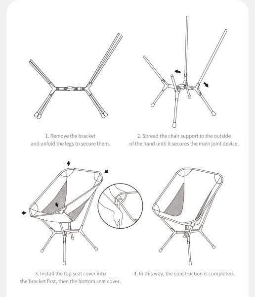 Кресло туристическое Naturehike Yamami YL01 складное, 55х54х73,5 см, до 180 кг, серое