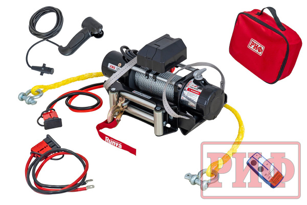 Лебёдка переносная РИФ 12000 c облегчённой площадкой и проводами (стальной трос)