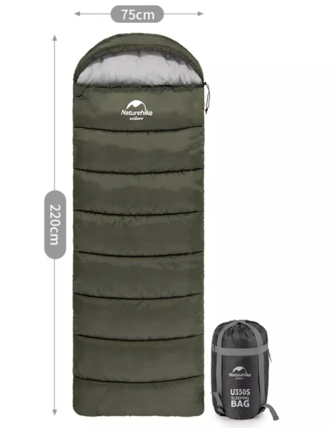 Мешок спальный Naturehike U350, (190х30)х75 см, (левый) (ТК: +1C), темно-зеленый