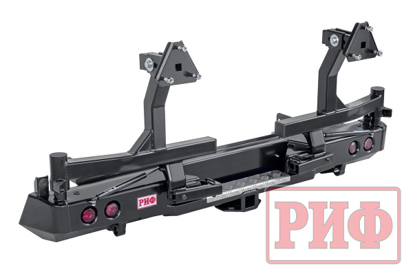 Бампер РИФ силовой задний Isuzu D-MAX 2012-2020 с квад. под фаркоп, 2-мя калит., фонарями, стандарт