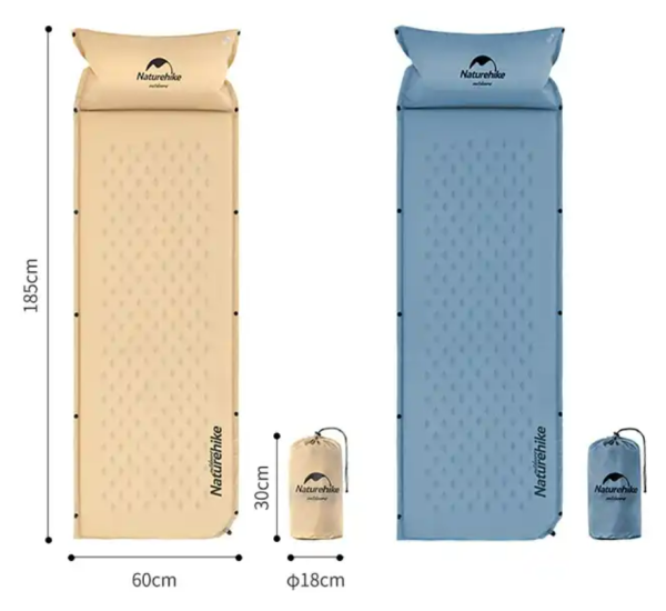 4 Коврик самонадувающийся с подушкой Naturehike, 296х65х3 см, синий