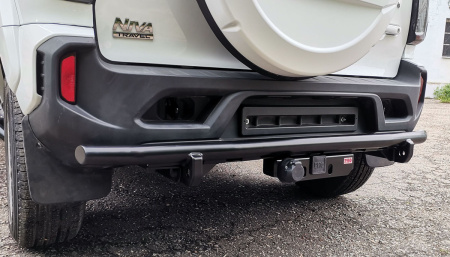 Бампер РИФ силовой задний/защита штатного бампера Lada Niva Travel с возможностью установки фаркопа