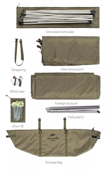 Палатка Naturehike Village 5.0 4-местная, алюминиевый каркас, снежная юбка, зеленая