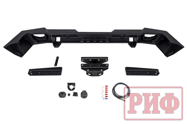 Бампер РИФ силовой задний Jeep Wrangler JL 2018+ с квад. под фарк. под штат. фонари, низ. пер. крыл.