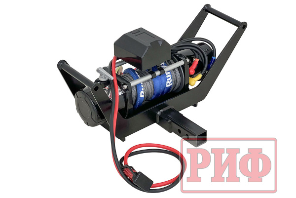 Лебёдка переносная РИФ 12000FSR c площадкой в квадрат для фаркопа и проводами (в сборе), синт. трос