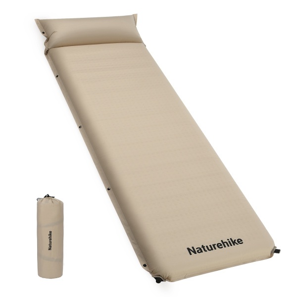 Коврик самонадувающийся Naturehike D04, 200х63х10 см, с подушкой, бежевый