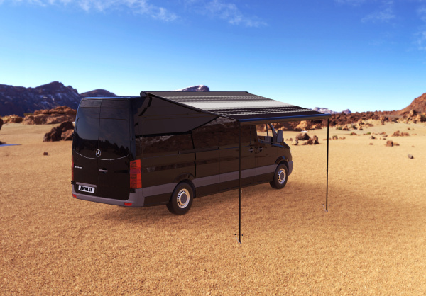 Маркиза автомобильная РИФ 3,0х2,5 м кассетная, привод механический, электромотор, корпус черный